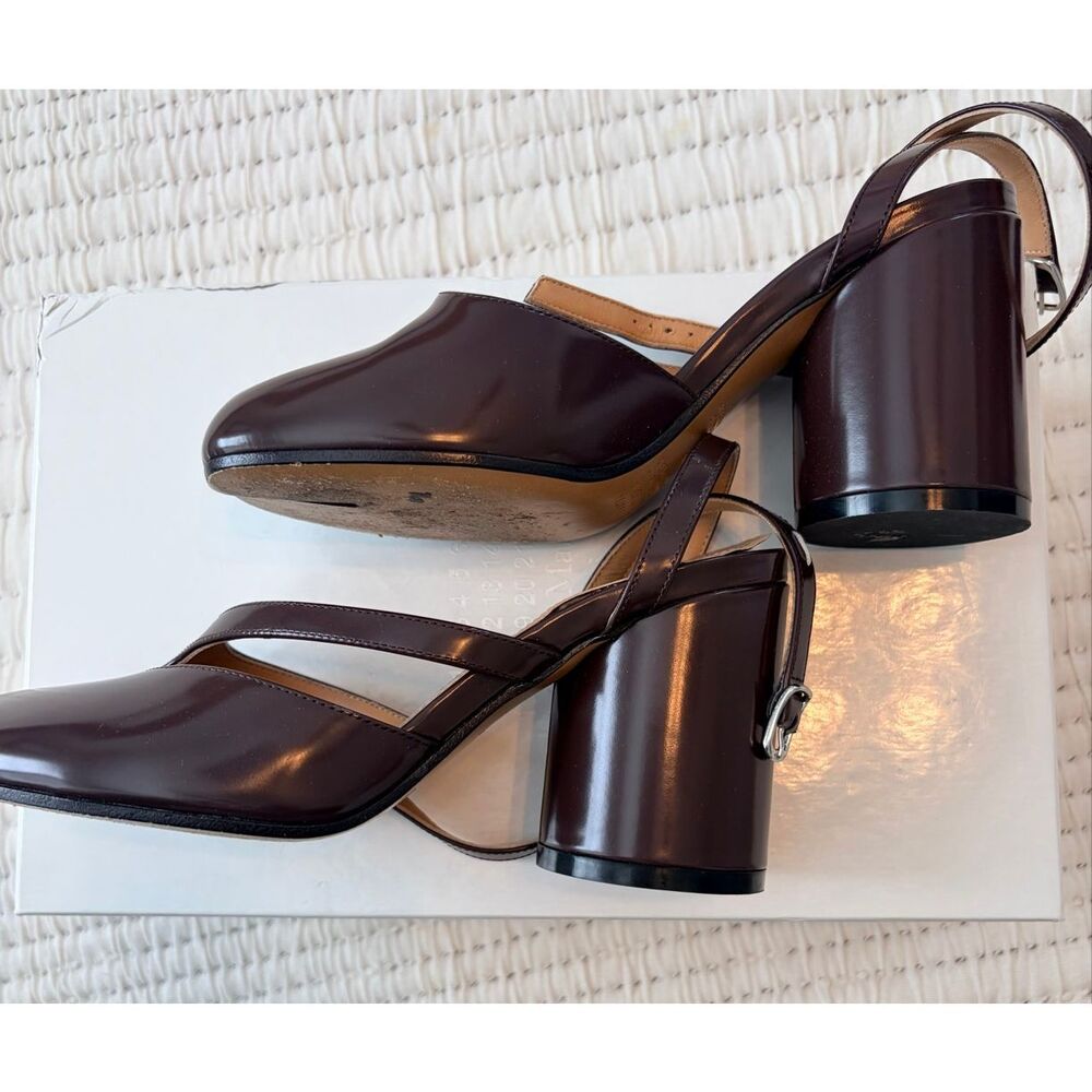 Maison Margiela Tabi Slingback Heels Burgundy Split Toe Block Heel EU 35 US 5 - Picture 5 of 11